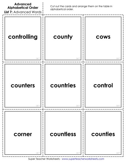 Advanced Alphabetical Order - Advanced: Card Sort 1 (Printable PDF Worksheet)