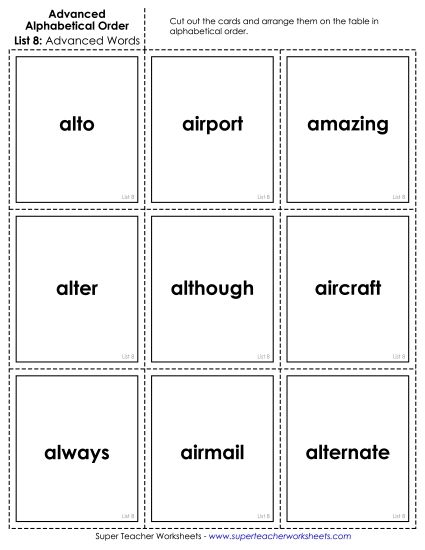 Advanced Alphabetical Order - Advanced: Card Sort 2 (Printable PDF Worksheet)