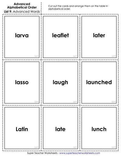 Advanced Alphabetical Order - Advanced: Card Sort 3 (Printable PDF Worksheet)