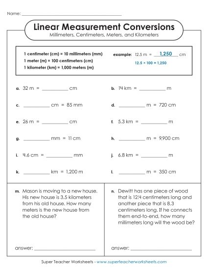 Mixed-Unit Measuring and Converting - Advanced Conversions (mm, cm, m, km) (Printable PDF Worksheet)