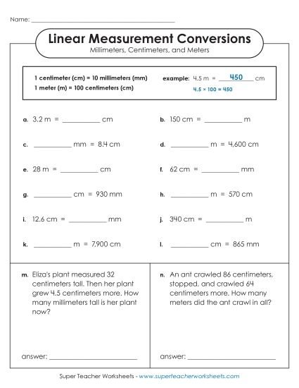 Mixed-Unit Measuring and Converting - Advanced Conversions (mm, cm, m) (Printable PDF Worksheet)