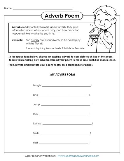 Adverb Worksheets - Adverb Poem Activity (Printable PDF Worksheet)