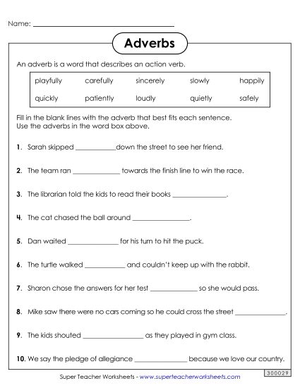 Adverb Worksheets - Adverb Sentences (Printable PDF Worksheet)
