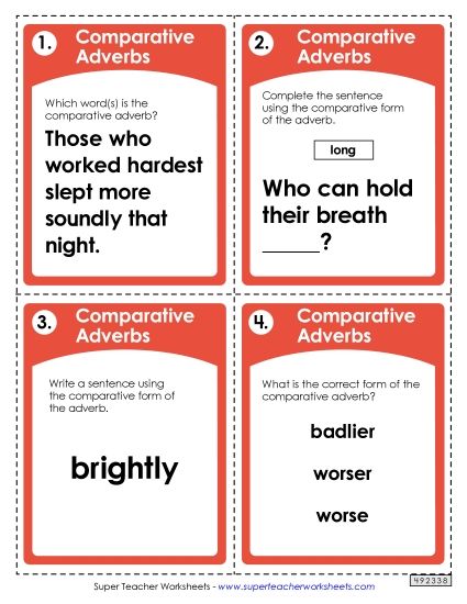 ELA - Adverbs: Comparative (Printable PDF Worksheet)
