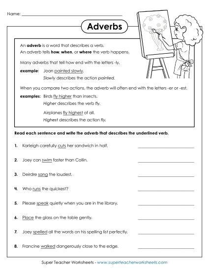 Adverb Worksheets - Adverbs That End with -ly, -er, and -est (Printable PDF Worksheet)