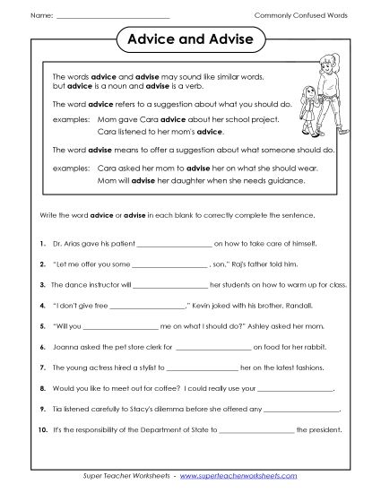 Advice and Advise (Printable PDF Worksheet)