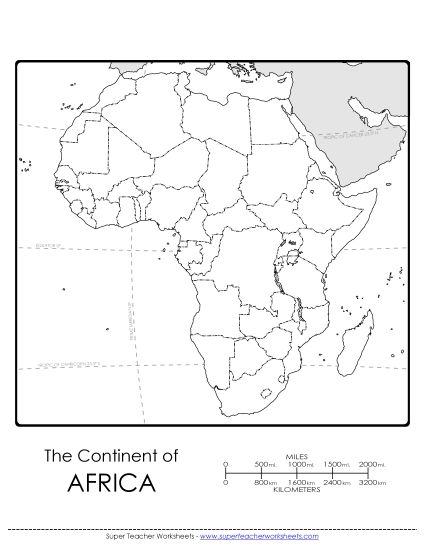 Maps - African Continent - Africa Continent Map #2 (Printable PDF Worksheet)