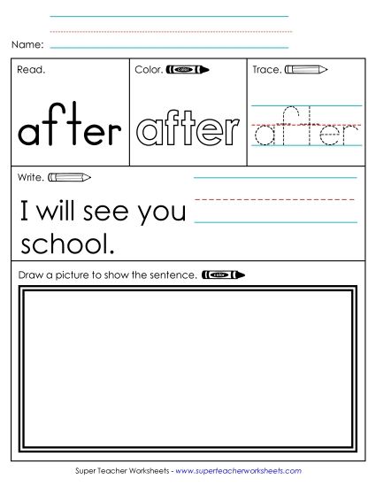 Individual Sight Words - After (Sight Word) (Printable PDF Worksheet)