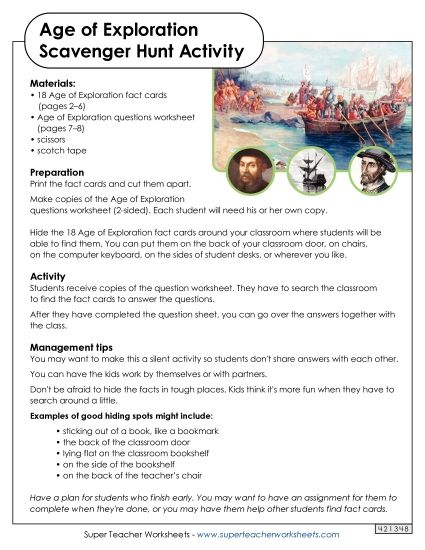 Scavenger Hunt - Age of Exploration Scavenger Hunt Activity (Printable PDF Worksheet)