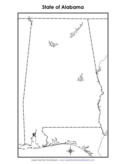 Maps - Alabama: Blank Map (Printable PDF Worksheet)