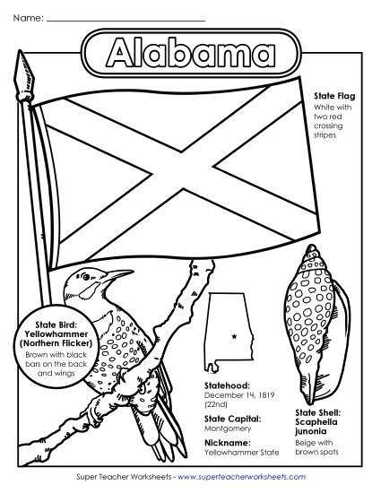Symbols - Alabama State Symbols Coloring Page (Printable PDF Worksheet)