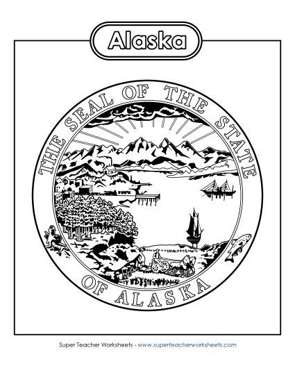 Flags & Seals - Alaska State Seal (Black & White) (Printable PDF Worksheet)
