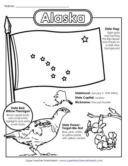Symbols - Alaska State Symbols Coloring Page (Printable PDF Worksheet)
