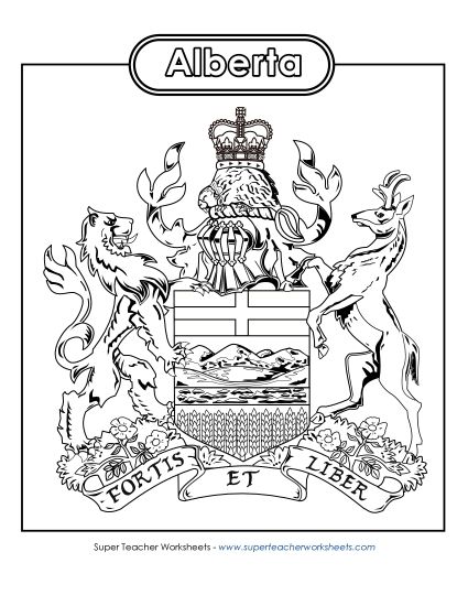 Flag and Coat of Arms - Alberta Coat of Arms (Black & White) (Printable PDF Worksheet)