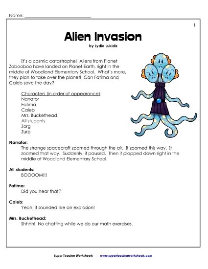 Readers' Theater - Alien Invasion (Readers' Theater) (Printable PDF Worksheet)