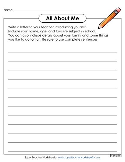 Back-to-School Writing - All About Me (Printable PDF Worksheet)