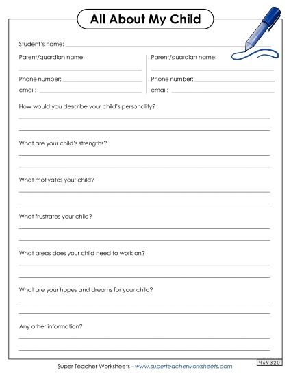 Parent-Teacher Tools - All About My Child (Printable PDF Worksheet)