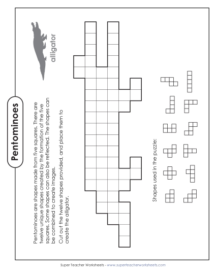 Alligator Pentomino Puzzle (Printable PDF Worksheet)