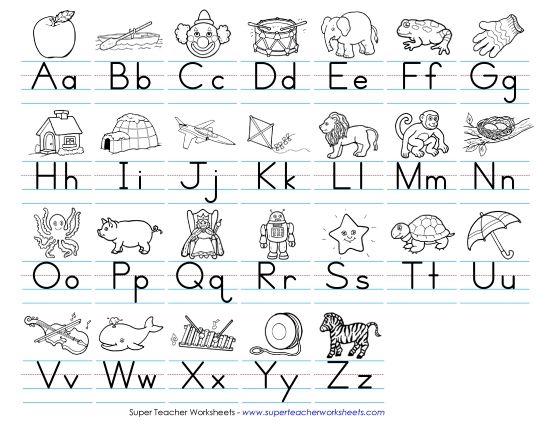 Alphabet Anchor Charts - Alphabet (Black and White) (Printable PDF Worksheet)