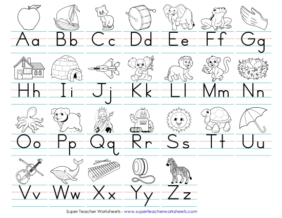 Alphabet Charts - Alphabet Chart (Black & White) (Printable PDF Worksheet)