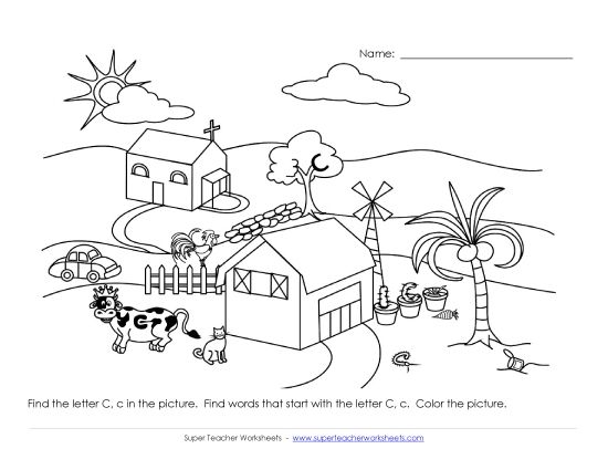 Worksheets - Alphabet Coloring Page - Letter C (Printable PDF Worksheet)