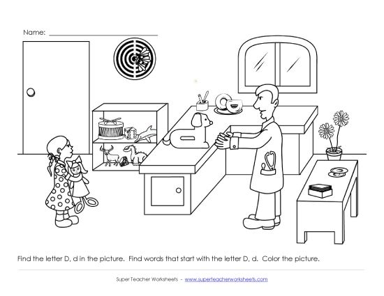 Worksheets - Alphabet Coloring Page - Letter D (Printable PDF Worksheet)