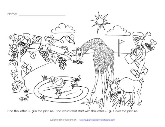Worksheets - Alphabet Coloring Page - Letter G (Printable PDF Worksheet)