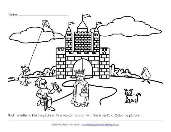 Worksheets - Alphabet Coloring Page - Letter K (Printable PDF Worksheet)