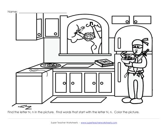 Worksheets - Alphabet Coloring Page - Letter N (Printable PDF Worksheet)