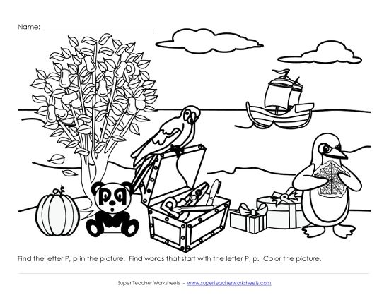 Worksheets - Alphabet Coloring Page - Letter P (Printable PDF Worksheet)