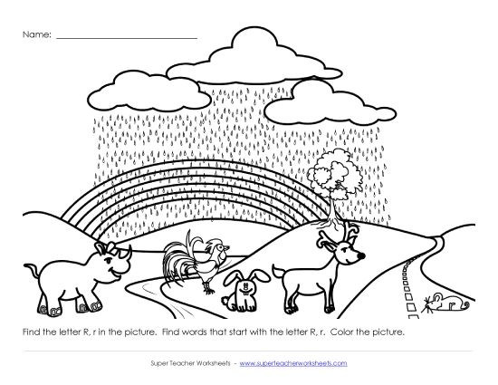 Worksheets - Alphabet Coloring Page - Letter R (Printable PDF Worksheet)