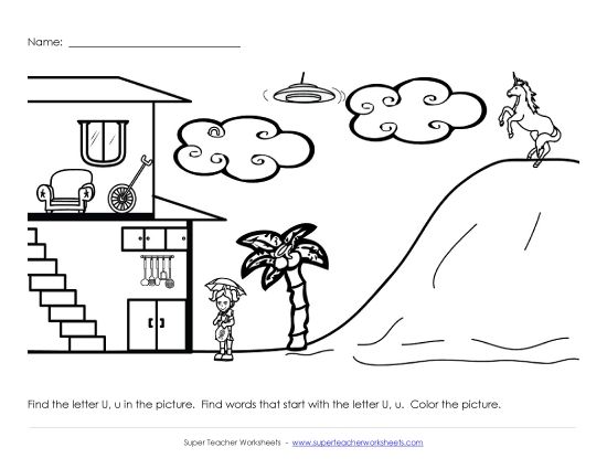 Worksheets - Alphabet Coloring Page - Letter U (Printable PDF Worksheet)