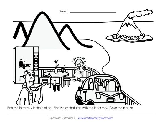 Worksheets - Alphabet Coloring Page - Letter V (Printable PDF Worksheet)