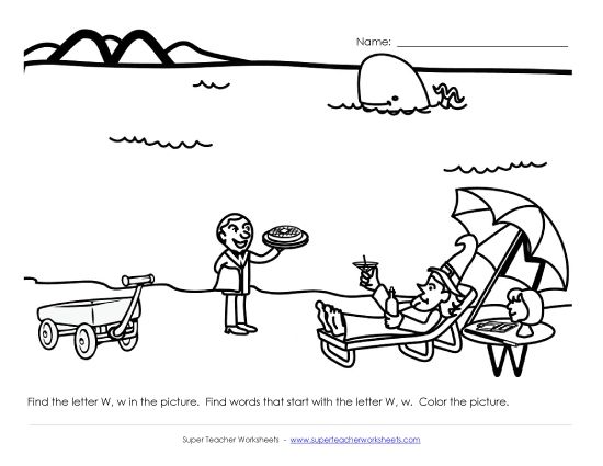 Worksheets - Alphabet Coloring Page - Letter W (Printable PDF Worksheet)