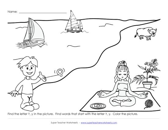 Worksheets - Alphabet Coloring Page - Letter Y (Printable PDF Worksheet)