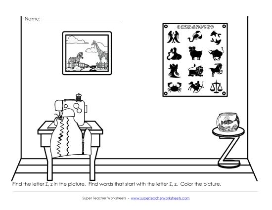 Worksheets - Alphabet Coloring Page - Letter Z (Printable PDF Worksheet)