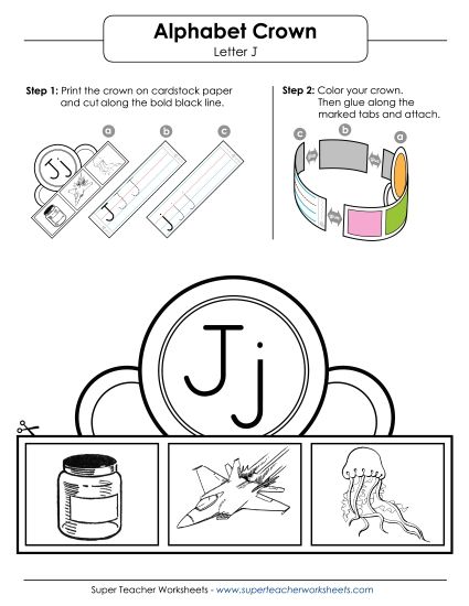 Craft - Alphabet Crown: Letter J (Printable PDF Worksheet)