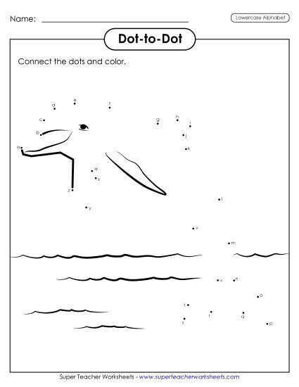 Color by Number & Dot-to-Dot - Alphabet Dot-to-Dot: Dolphin (Printable PDF Worksheet)