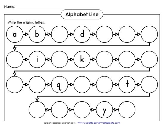 Missing Letters - Alphabet Line (Lower-Case) (Printable PDF Worksheet)