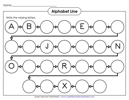 Missing Letters - Alphabet Line (Upper-Case) (Printable PDF Worksheet)