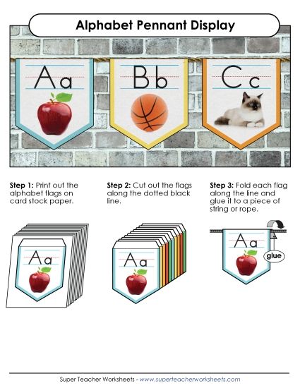 Reading & Writing - Alphabet Pennants: Full Color (Printable PDF Worksheet)