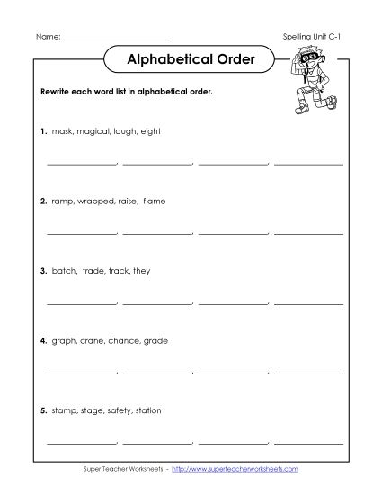 Alphabetical Order - Alphabetical Order (C-1) (Printable PDF Worksheet)
