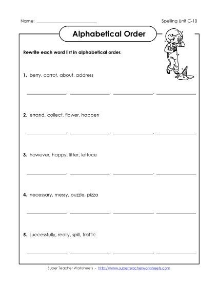 Alphabetical Order - Alphabetical Order (C-10) (Printable PDF Worksheet)