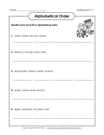 Alphabetical Order - Alphabetical Order (C-11) (Printable PDF Worksheet)