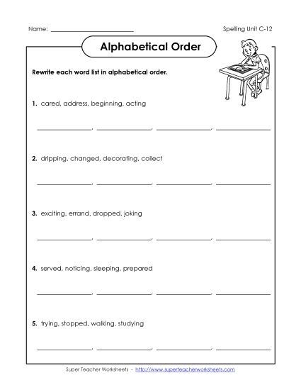 Alphabetical Order - Alphabetical Order (C-12) (Printable PDF Worksheet)