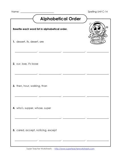 Alphabetical Order - Alphabetical Order (C-14) (Printable PDF Worksheet)