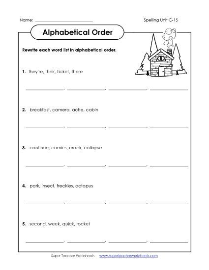 Alphabetical Order - Alphabetical Order (C-15) (Printable PDF Worksheet)