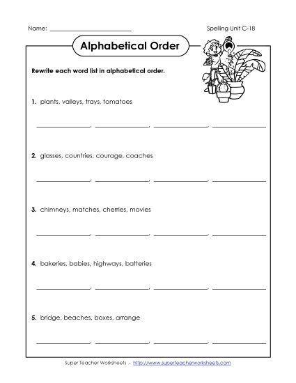Alphabetical Order - Alphabetical Order (C-18) (Printable PDF Worksheet)