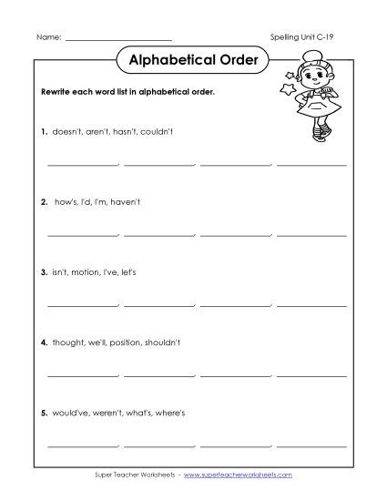 Alphabetical Order - Alphabetical Order (C-19) (Printable PDF Worksheet)