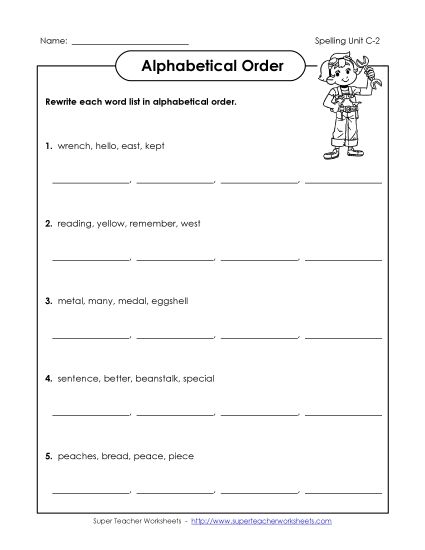 ABC Order - Alphabetical Order (C-2) (Printable PDF Worksheet)